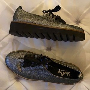 SHELLY’S LONDON Glitter Creeper 7.5 Silver Black Chunky Sole 90s